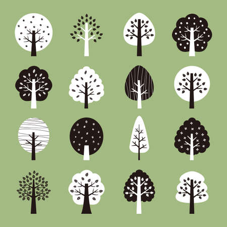 Set of black and white tree iconsのイラスト素材