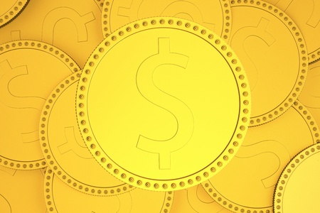 Coin with sign of dollar over background with lots of coins  3d render XLの写真素材