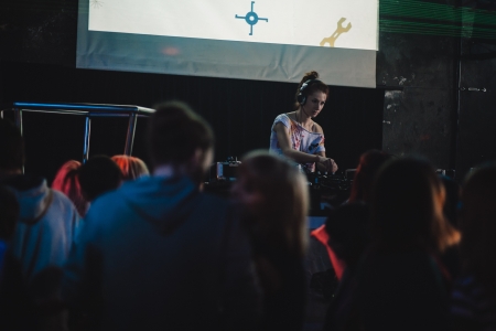 Young Dj Girl working in the nightclub. Shallow depth of fieldの写真素材