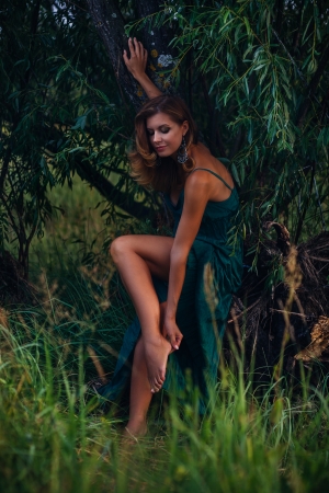 Fashion portrait of gorgeous brunette outdoorsの写真素材