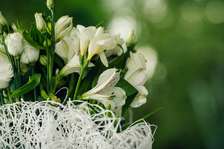 Part of wedding bouquet, closeup. Shallow depth of field. Copy spaceの写真素材