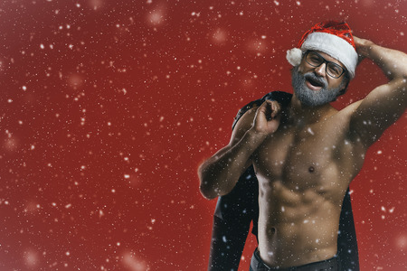 Artistic portrait of gray haired santa clausの写真素材