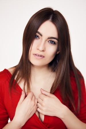 Fashion portrait of gorgeous young brunette. Shallow depth of fieldの写真素材