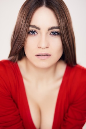 Fashion portrait of gorgeous young brunette. Shallow depth of fieldの写真素材