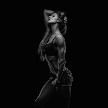 Fitness lady on blackの写真素材