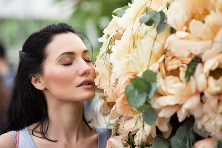 Woman with flowersの写真素材