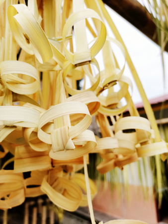Close up of woven nipa leavesの写真素材