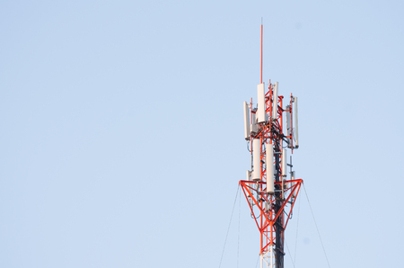 Telecommunication Tower. Cell Phone Signal Tower on sky backgroundの写真素材