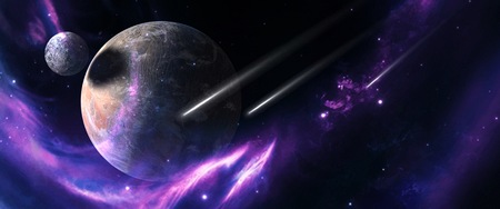 Planets and galaxies, science fiction wallpaper. Beauty of deep space. Billions of galaxies in the...