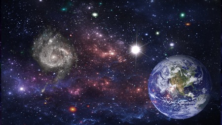 Planets and galaxy, science fiction wallpaper. Beauty of deep space. Billions of galaxy in the...
