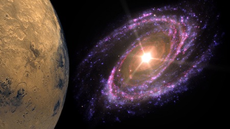 Planets and galaxy, cosmos,  physical cosmology, science fiction wallpaper. Beauty of deep space.