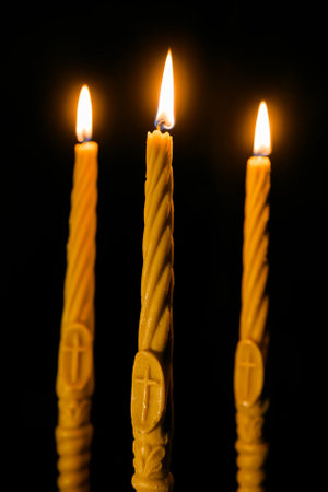 Bright Burning Candle in the Darkness. Remembrance and Memorial Day Symbol.の写真素材