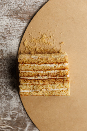 Homemade honey cake medovik with sour cream. top viewの写真素材