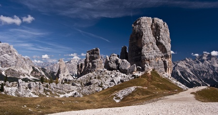 rock formation calle Cinque Torri in Dolomitesの写真素材