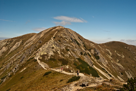 hiking trail to Brestova peak in part of Tatry mountains called Rohace with clear skyの写真素材