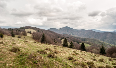 mountain panorama with only wild nature with hills and mountain meadows from Nolcovska Magura hill in Velka Fatra mountains in Slovakiaの写真素材