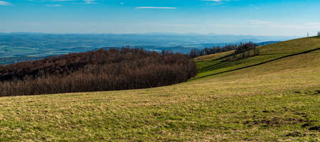 View from Velka Javorina hill in Bile Karpaty mountains on czech - slovakian borders during beautiful springtime morningの写真素材