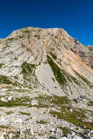 Seekofel mountain peak in Dolomites mountains in Italy during beautiful summer morningの写真素材