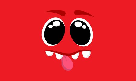 Cartoon monster face,green color.Vector illustration isolated on white background.のイラスト素材