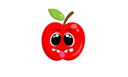 cartoon apple with sad face.Vector illustration isolated on white background.のイラスト素材
