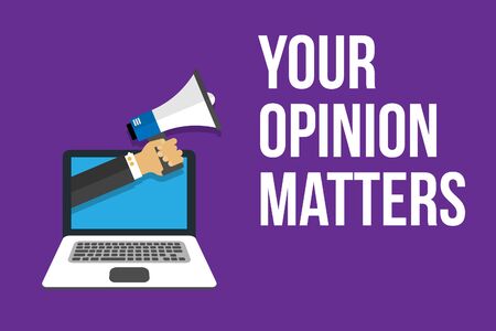 Banner with megaphone and text your opinion matters.vector illustration in flat style design.Isolated on background.のイラスト素材