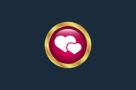 golden button with hearts icon.Conceptual vector illustration in flat style design.Isolated on background.のイラスト素材