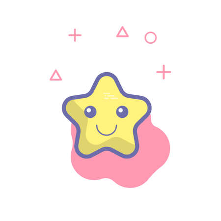 smiling star emoticon. kawaii cartoon illustration.funny vector illustration.のイラスト素材