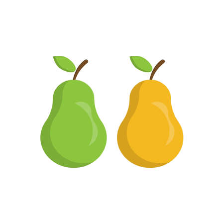 Fresh pear fruits with leaf. cartoon illustration.funny vector illustration. flat design.isolated on white backgroundのイラスト素材
