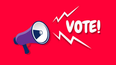 megaphone loudspeaker with message Vote! Cartoon megaphone in comics style.vector illustration.のイラスト素材