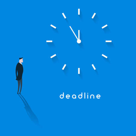 businessman staring at clock.deadline vector concept.blue background.vector illustration.minimalism conceptのイラスト素材