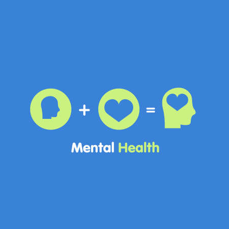 Mental health concept, human head and heart, psychological help, psychiatry concept - blue and green color, head with heart is mental health