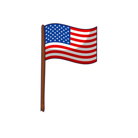 cartoon usa flag on wooden flagstaff.vector illustrationのイラスト素材