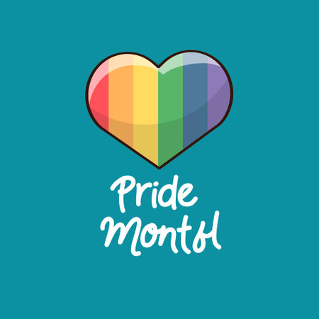 pride month concept - pride heart with pride color and comic font. Trendy flat vector concept. cartoon vector illustration.hand drawn and outline effect.のイラスト素材