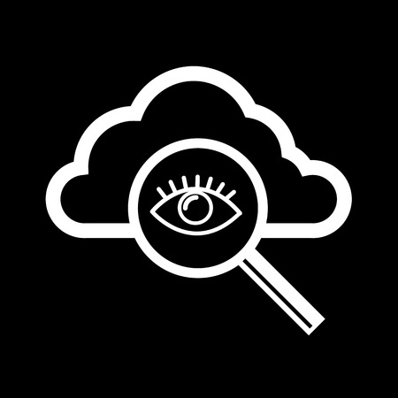 cloud computing searching icon with eye | vector flat design element white on black backgroundのイラスト素材
