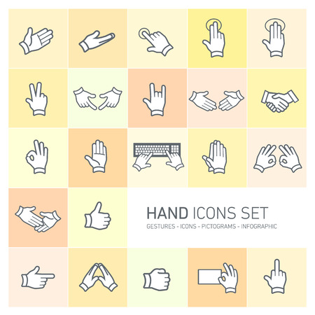 modern flat design vector hand icons and pictograms set isolated on colorful yellow and orange backgroundのイラスト素材