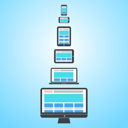 responsive web design on different devices | vector flat design infographicのイラスト素材