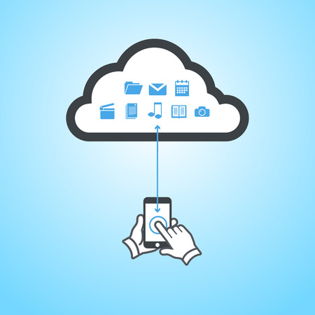 vector smartphone cloud computing scheme | flat design infographic on blue backgroundのイラスト素材
