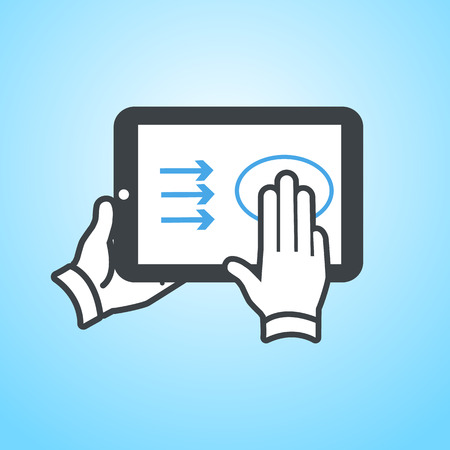 vector modern flat design tablet touch screen icon gesture swipe with three fingers on blue backgroundのイラスト素材