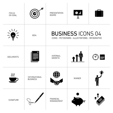 Vector abstract squares icons and pictograms of business people and situations| flat design infographics ready to place your content black on white backgroundのイラスト素材