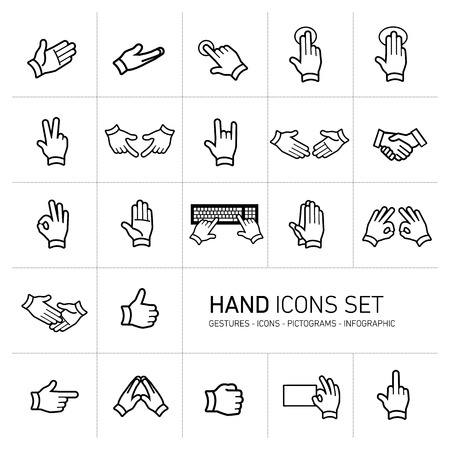 modern flat design vector hand icons and pictograms set black isolated on white backgroundのイラスト素材