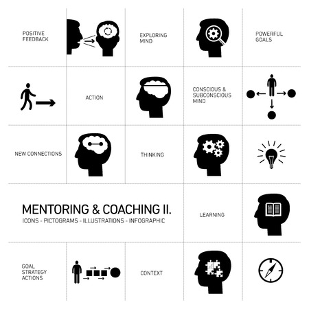 mentoring and coaching soft skills icons set modern flat design black illustrations infographic isolated on white のイラスト素材