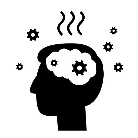 vector abstract flat design burnout icon head break gears inside brain | black pictogram separated on white backgroundのイラスト素材