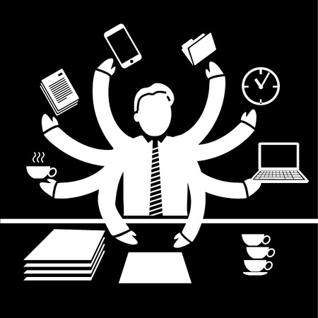 vector abstract flat design worcaholism business icon white separated on black backgroundのイラスト素材