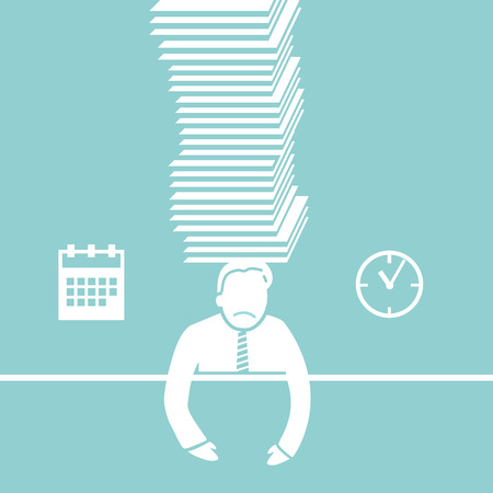 vector abstract flat design businessman icon under pressure because of deadline white pictogram separated on green backgroundのイラスト素材
