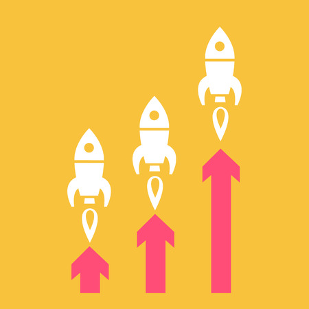 flat design start up business icon of three rockets launching graph