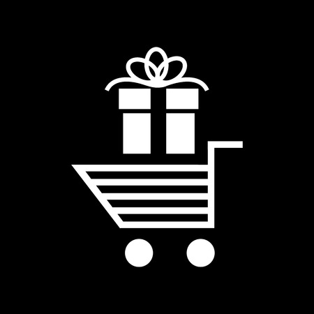 Vector christmas shopping cart icon | white flat design pictogram isolated on black backgroundのイラスト素材