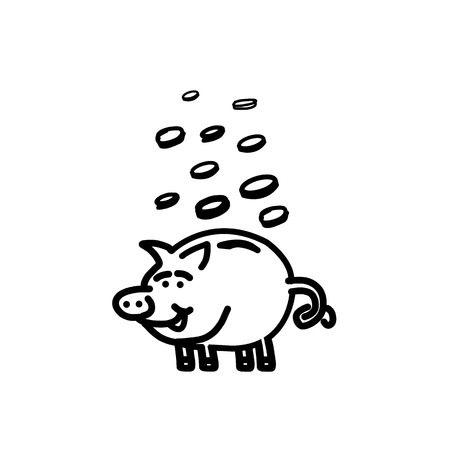 vector illustration of happy piggy money bank | modern flat design black cartoon icon isolated on white backgroundのイラスト素材