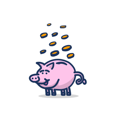 vector illustration of happy piggy money bank | modern flat design colorful cartoon icon isolated on white backgroundのイラスト素材