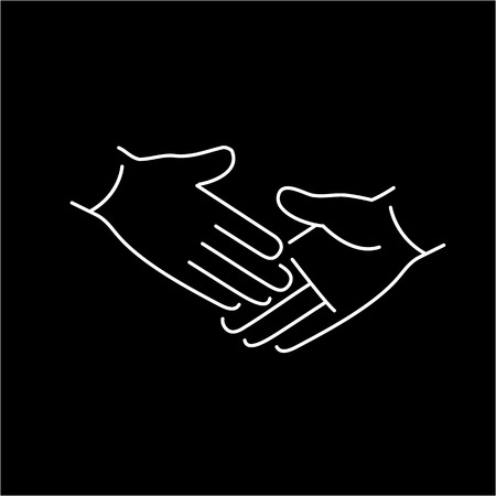 vector modern flat design linear icon of handshake touch gesture | white thin line pictogram isolated on black backgroundのイラスト素材