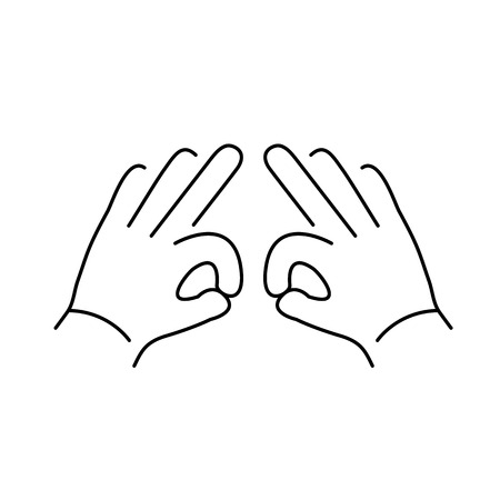 vector modern flat design linear icon of two hands creasing gesture | black thin line pictogram isolated on white backgroundのイラスト素材